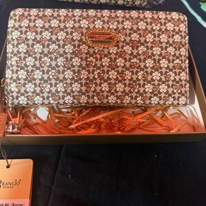 Brango Floral Zip-Around Wallet in Brown and Cream